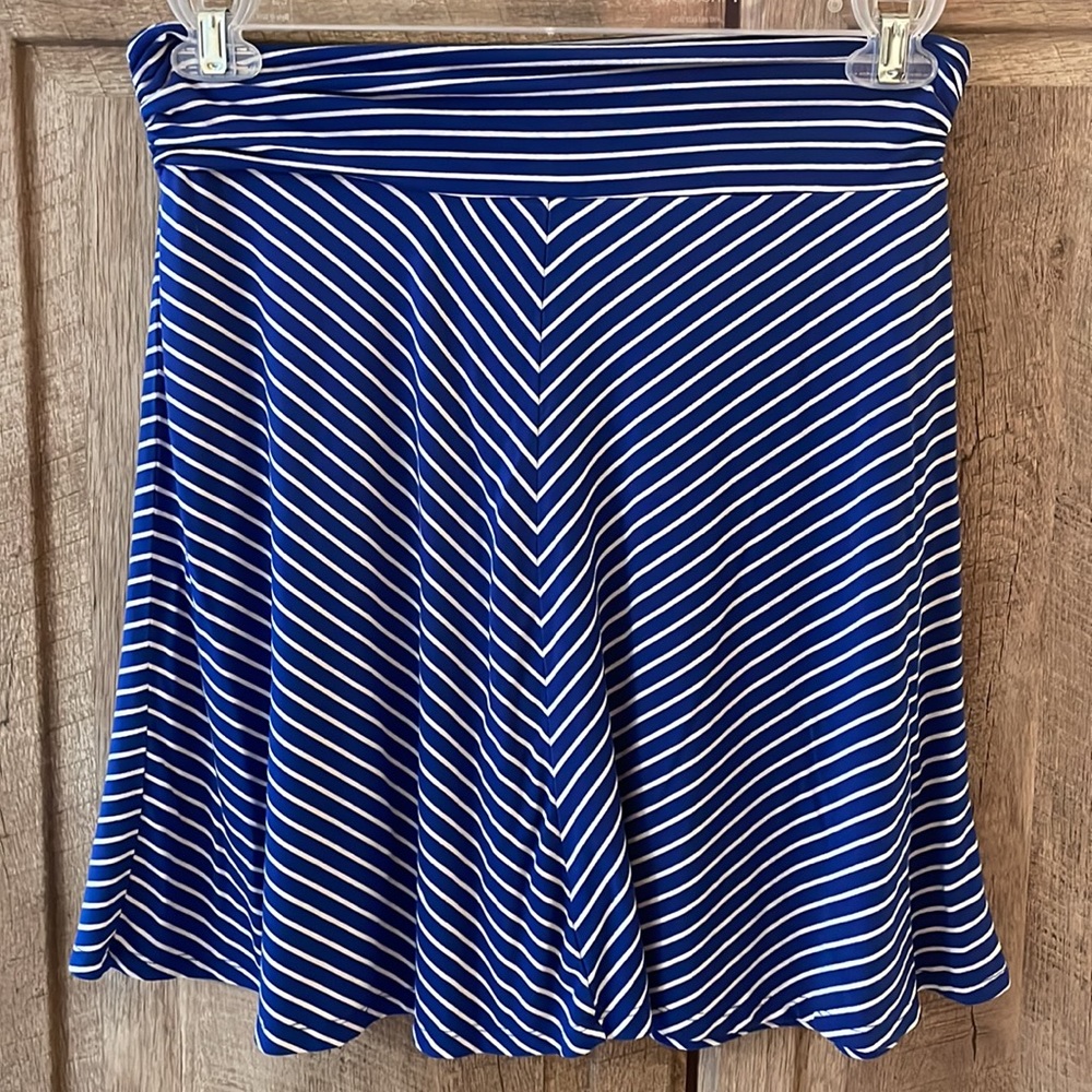 Merona small A line pull on mini skirt blue white stripe soft rayon spandex